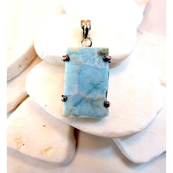 Larimar Rough  Free Form Sterling Silver Pendant  Caribbean Stone Dolphin Stone - Picture 3 of 10